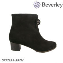 factory competitive price wing-tipped ladies boot Mid heeel black cowhide top quality women boot